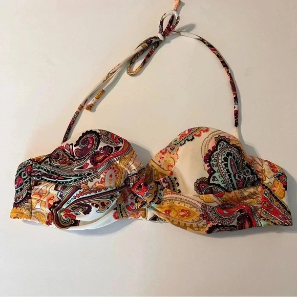 Victoria's Secret Halter Bikini Top Paisley Print Padded 34B Boho Swim Swimsuit - Picture 1 of 5